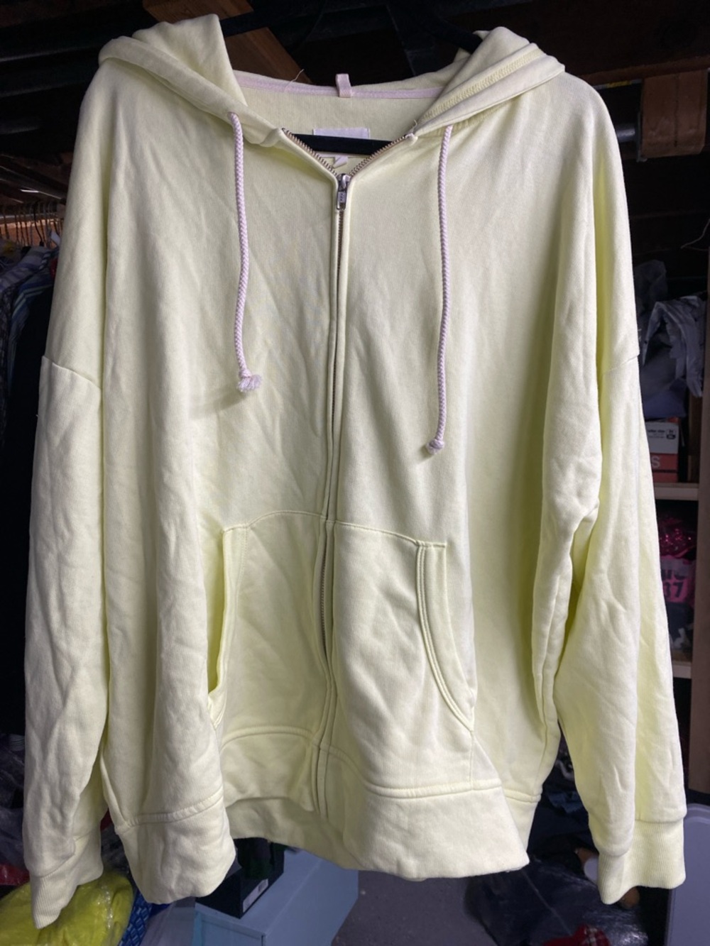 Light lemon Yellow Zip-Up Hoodie with Hood and Pockets